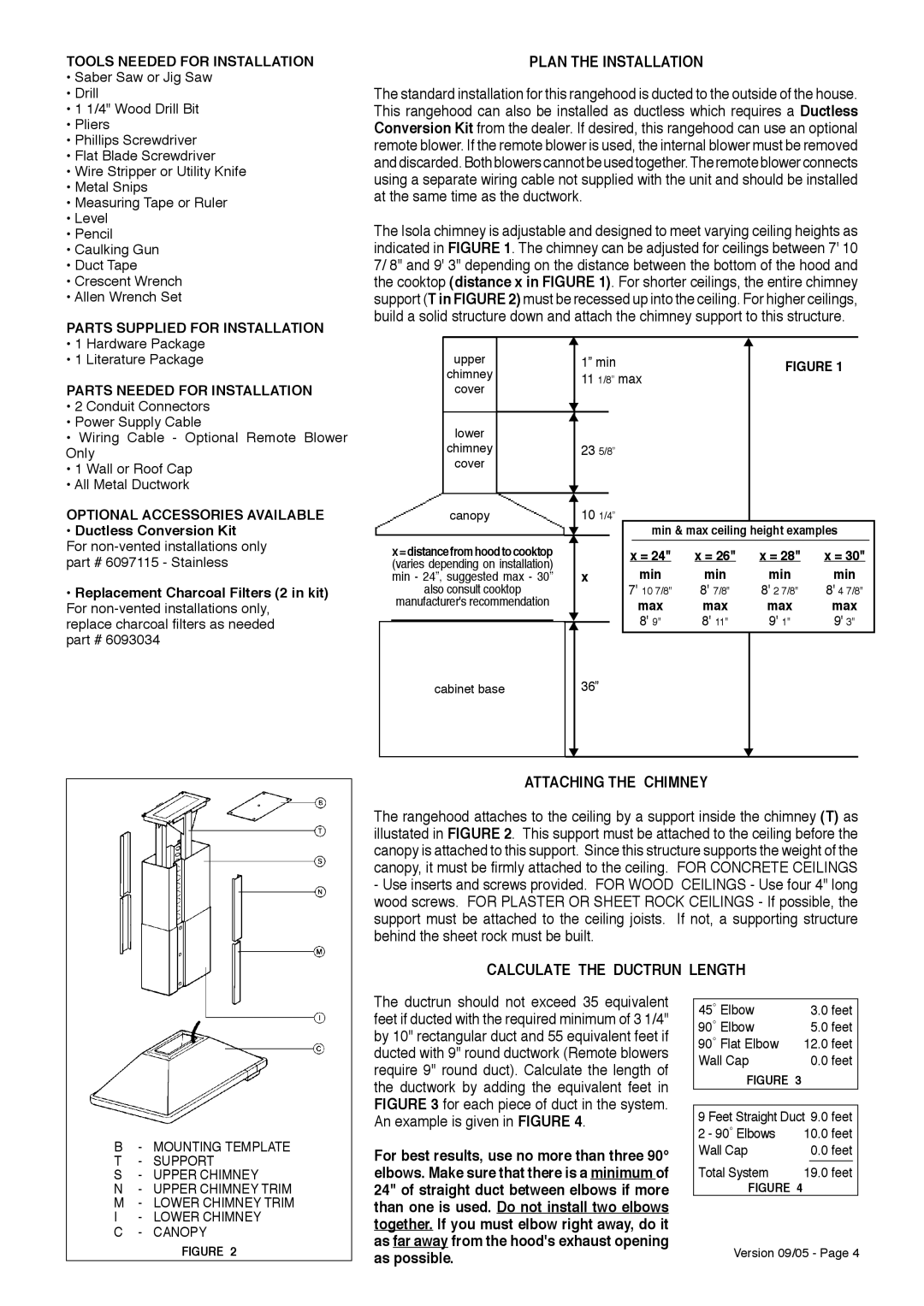 Faber ISOLA installation instructions Plan the Installation, Attaching the Chimney, Calculate the Ductrun Length 