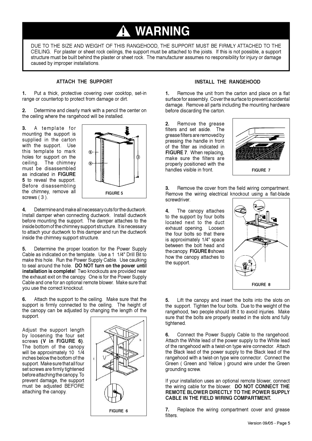 Faber ISOLA installation instructions Attach the Support, Install the Rangehood 