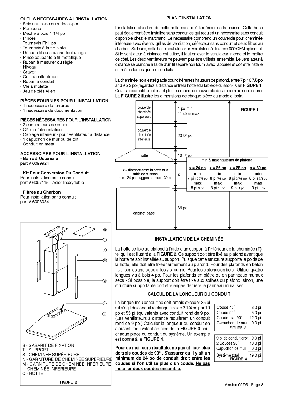 Faber ISOLA installation instructions Plan DʼINSTALLATION, Installation DE LA Cheminée, Calcul DE LA Longueur DU Conduit 