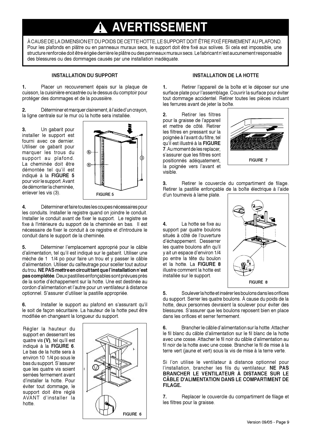 Faber ISOLA installation instructions Installation DU Support, Installation DE LA Hotte 