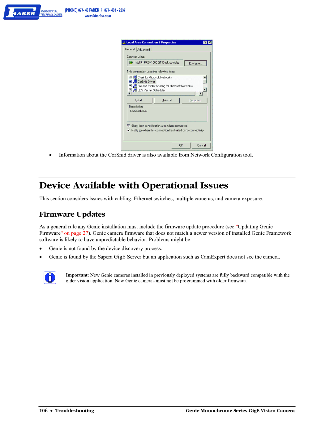 Faber M640, M1600, M1024, M1400 user manual Device Available with Operational Issues, Firmware Updates 