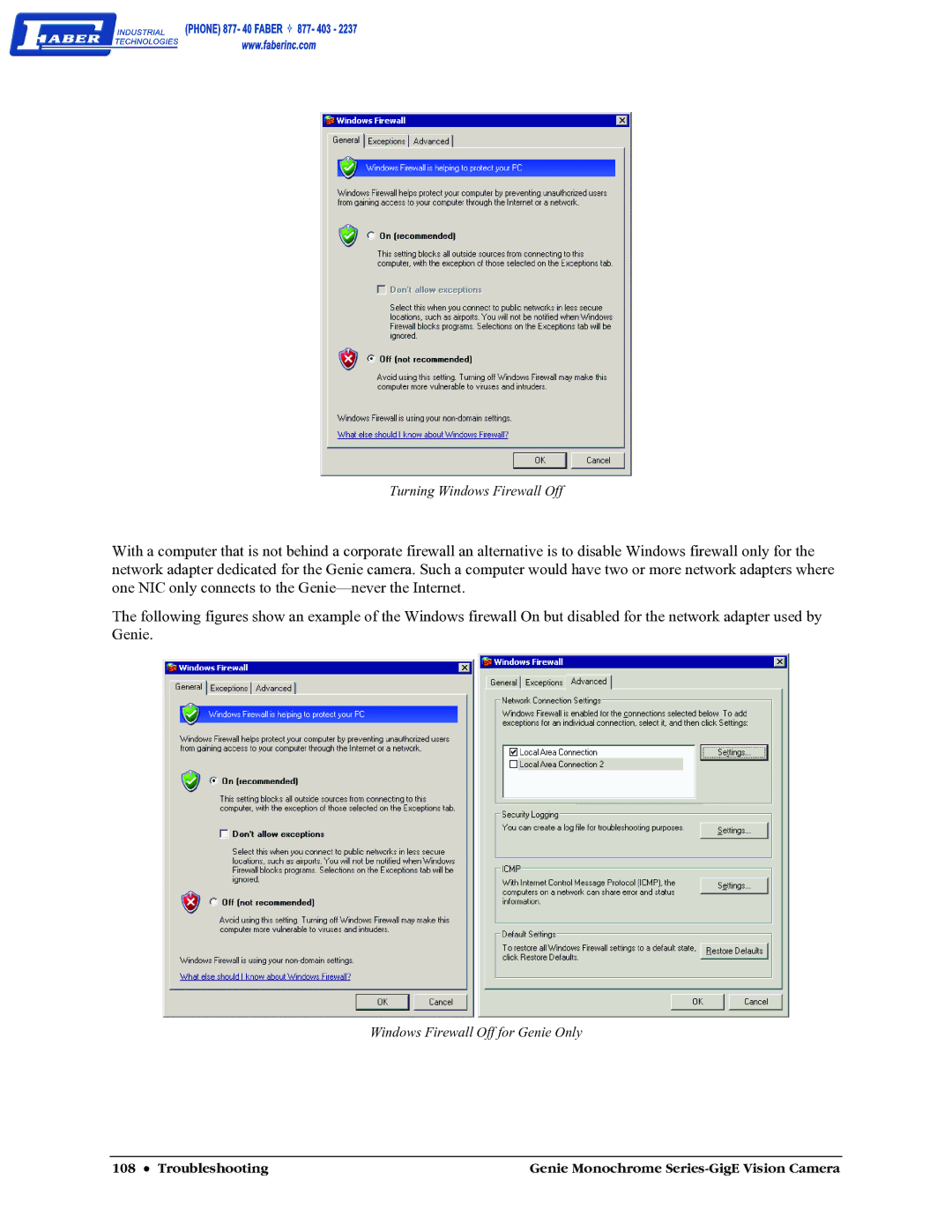 Faber M1024, M640, M1600, M1400 user manual Turning Windows Firewall Off 