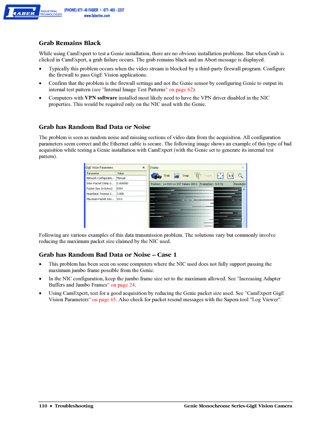 Faber M640, M1600, M1024, M1400 user manual Grab Remains Black, Grab has Random Bad Data or Noise Case 