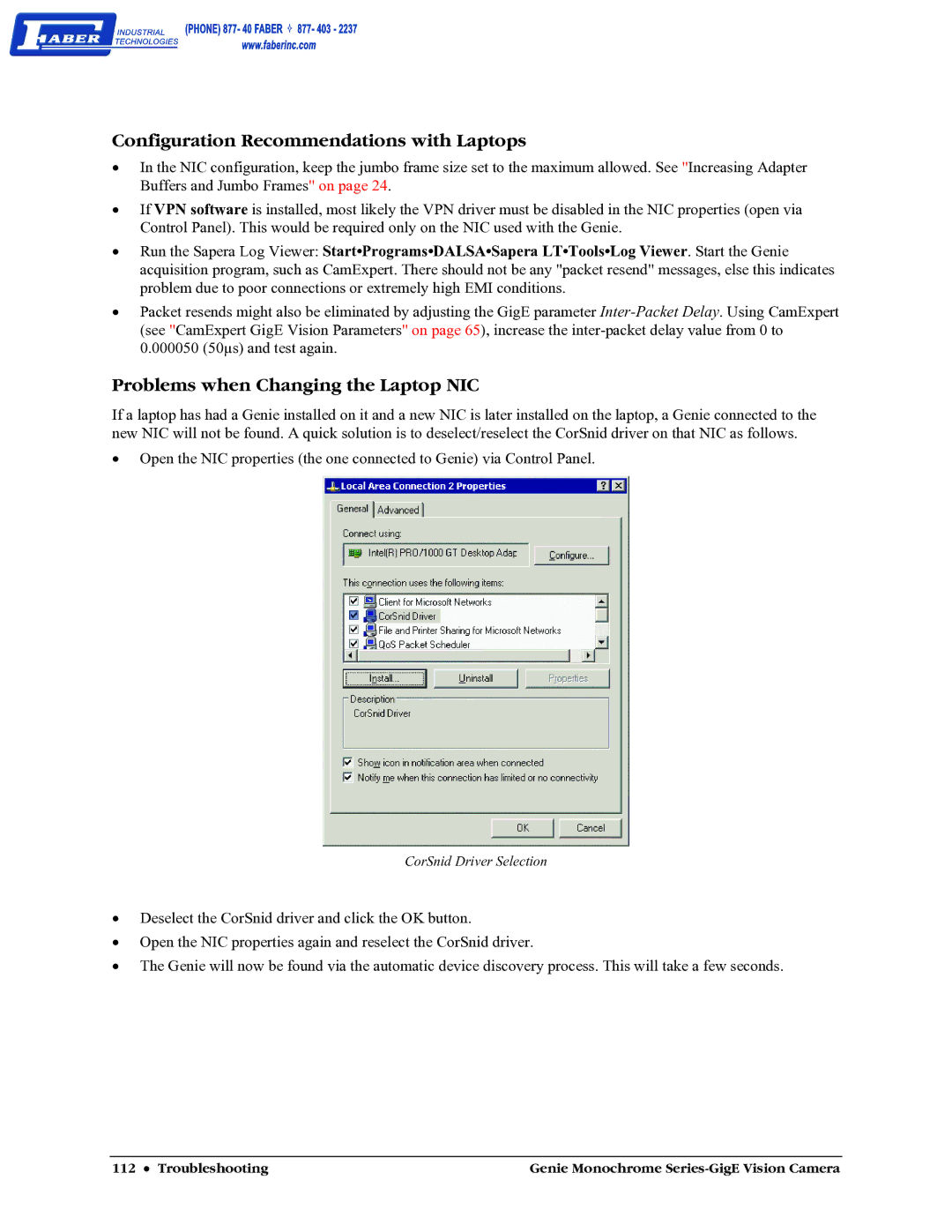 Faber M1024, M640, M1600, M1400 user manual Configuration Recommendations with Laptops, Problems when Changing the Laptop NIC 