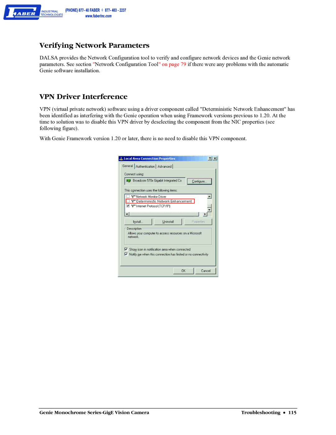 Faber M1600, M640, M1024, M1400 user manual Verifying Network Parameters, VPN Driver Interference 