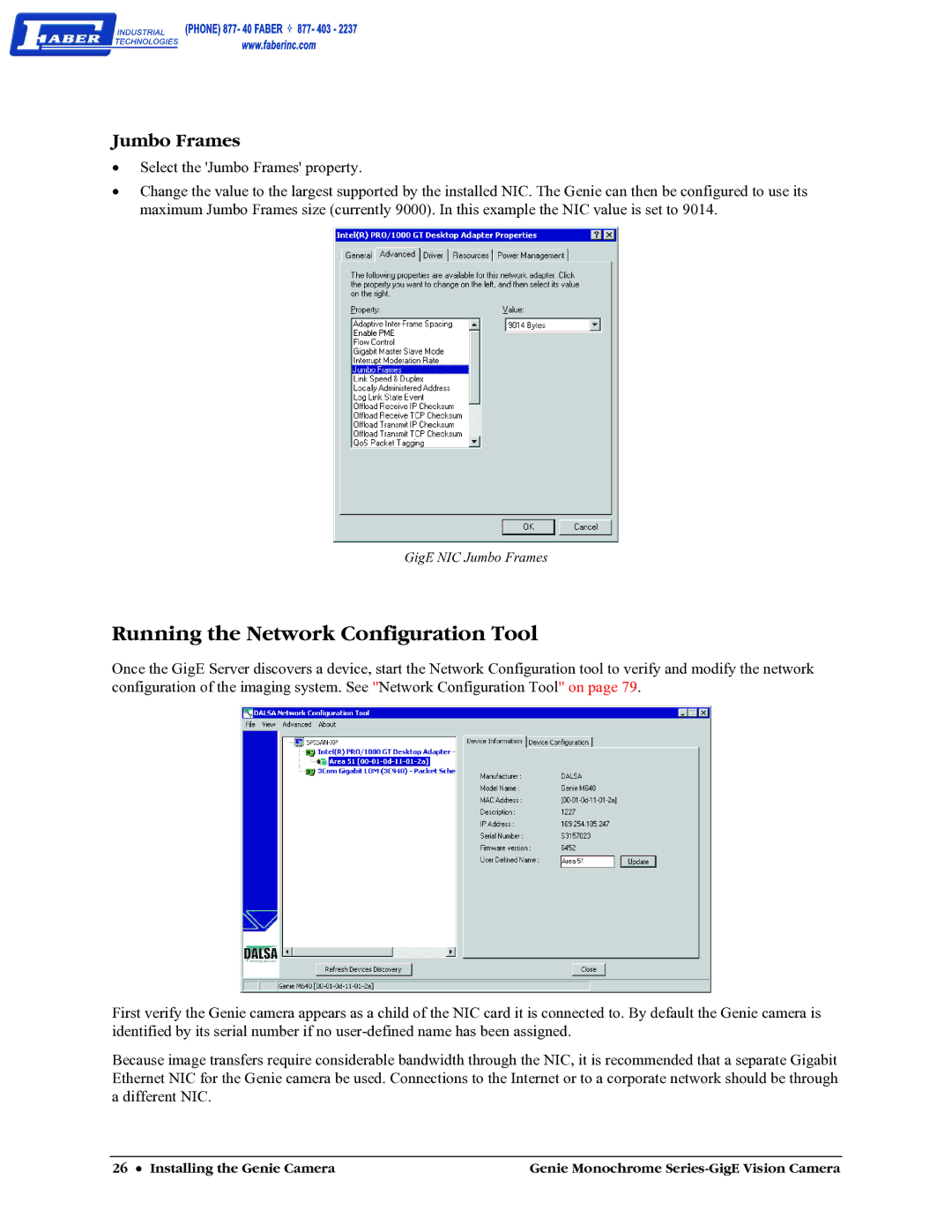 Faber M640, M1600, M1024, M1400 user manual Running the Network Configuration Tool, Jumbo Frames 