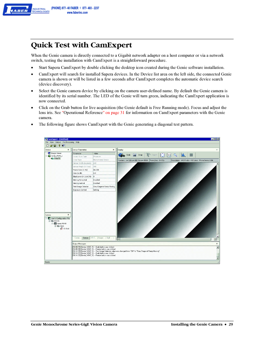 Faber M1400, M640, M1600, M1024 user manual Quick Test with CamExpert 