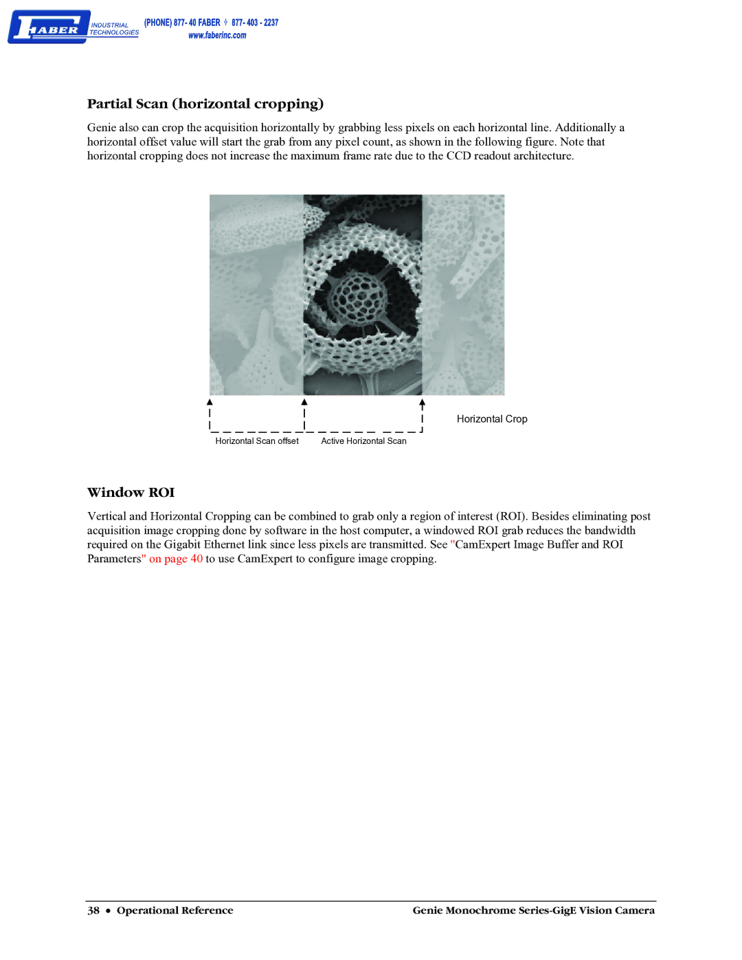 Faber M640, M1600, M1024, M1400 user manual Partial Scan horizontal cropping, Window ROI 