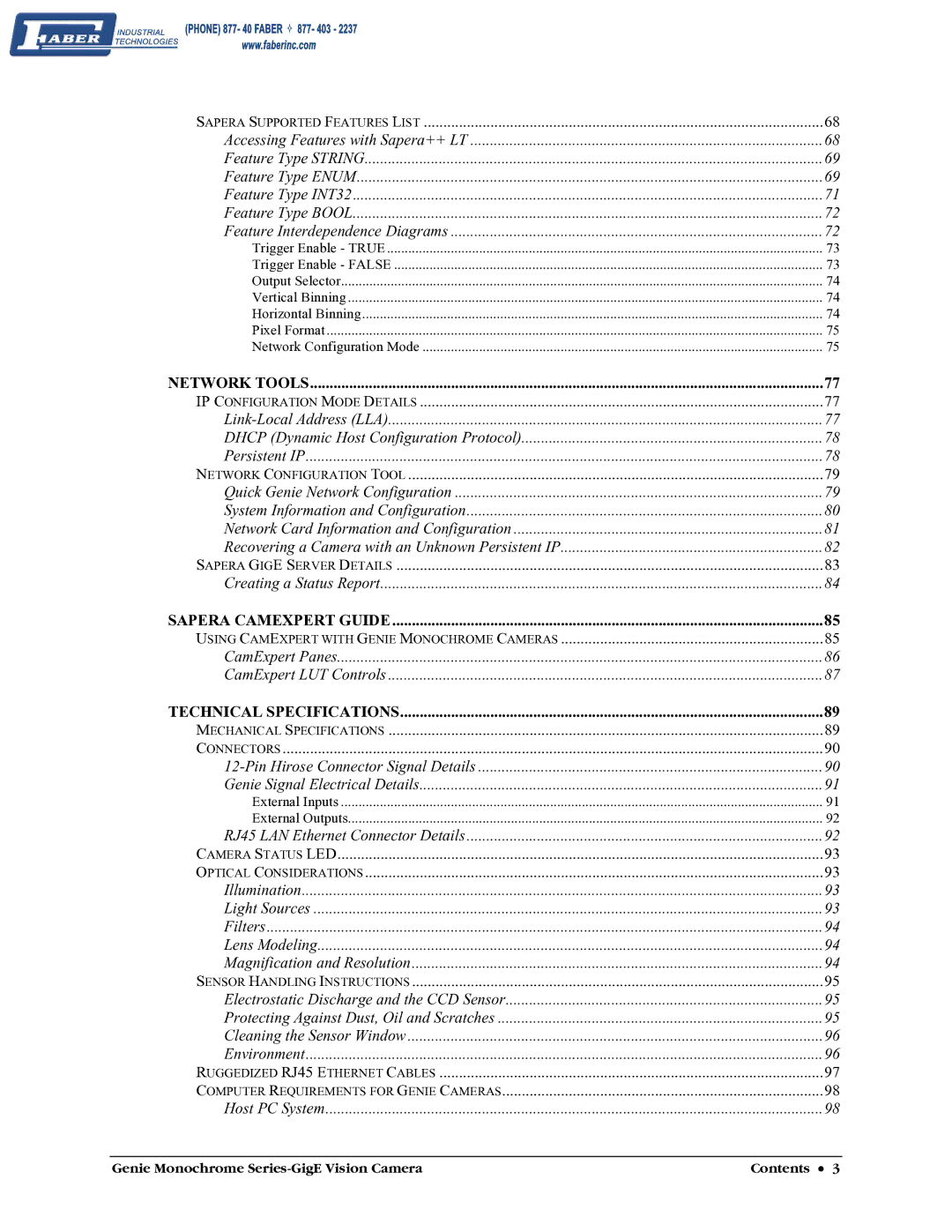 Faber M1600, M640, M1024, M1400 user manual Sapera Camexpert Guide 