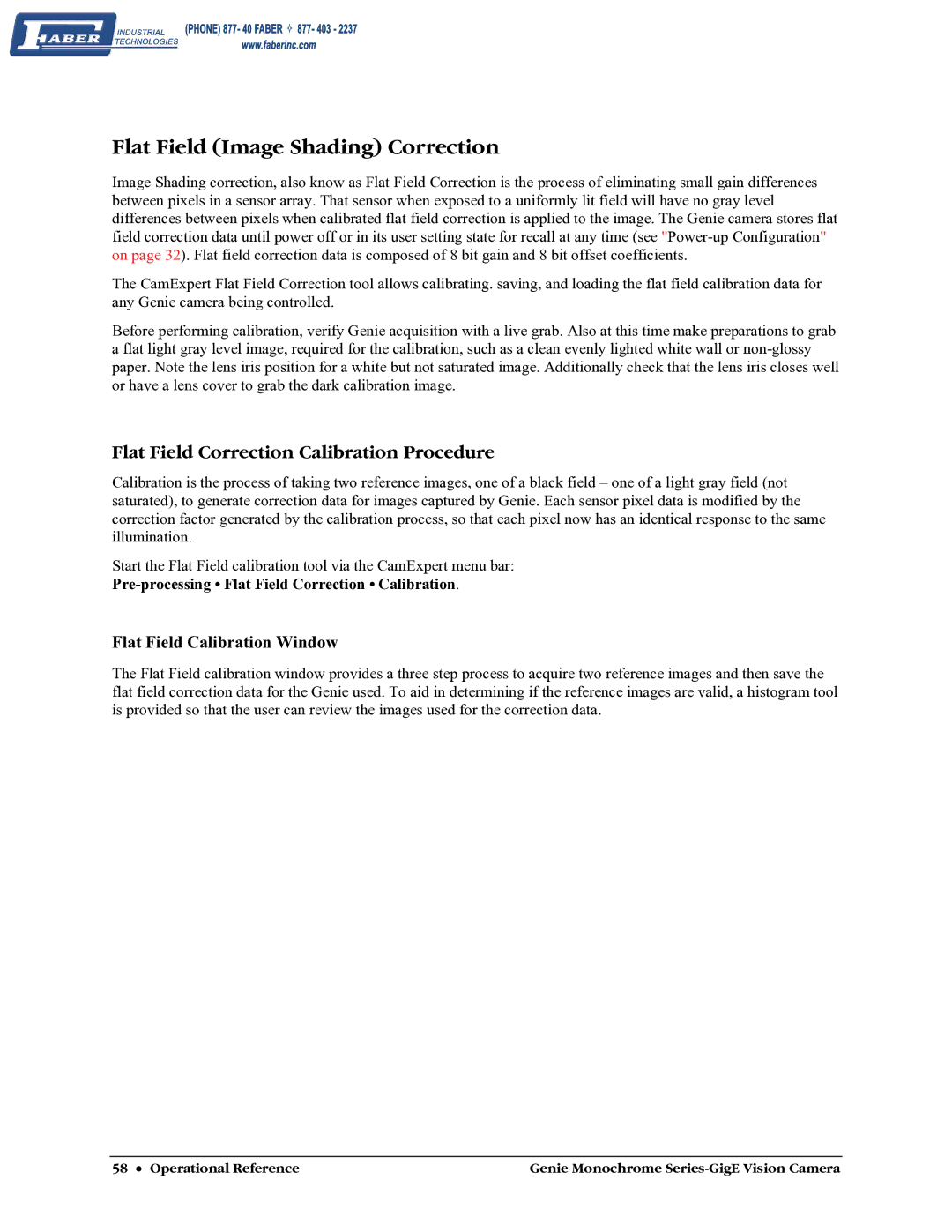 Faber M640, M1600, M1024, M1400 user manual Flat Field Image Shading Correction, Flat Field Correction Calibration Procedure 