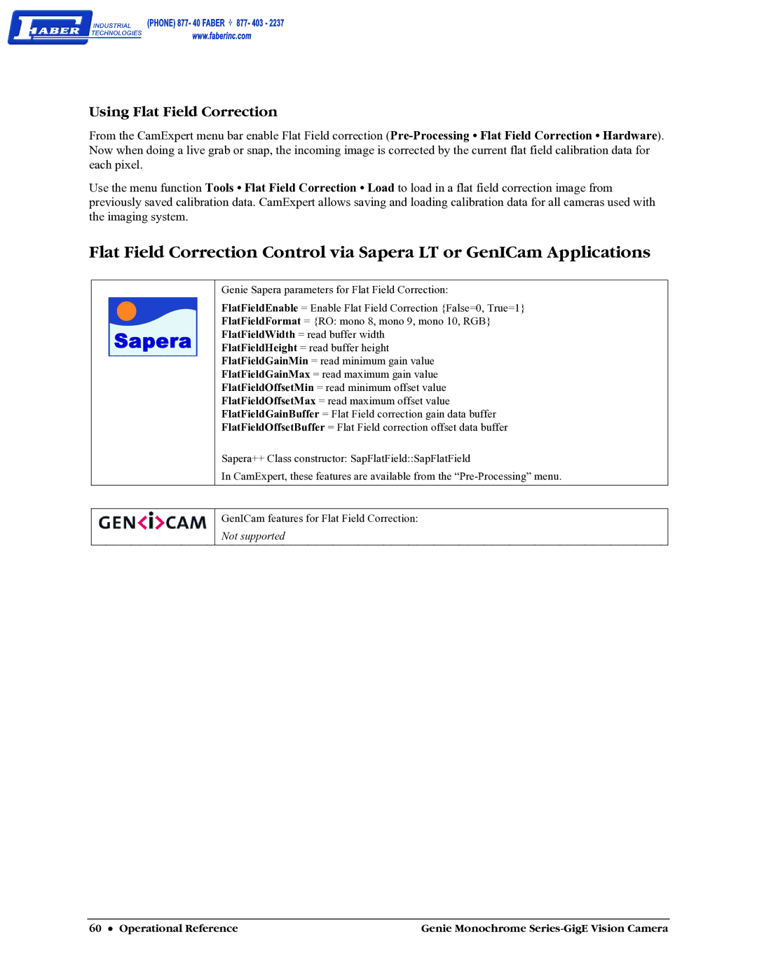 Faber M1024, M640, M1600, M1400 user manual Using Flat Field Correction 