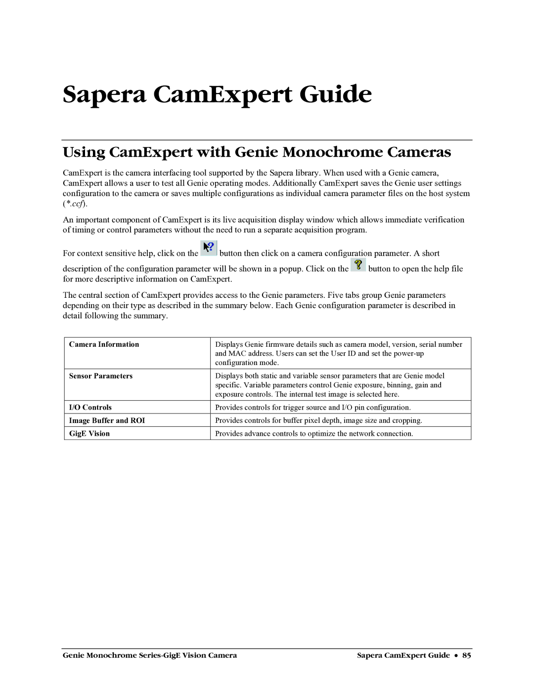 Faber M1400, M640, M1600, M1024 user manual Sapera CamExpert Guide, Using CamExpert with Genie Monochrome Cameras 