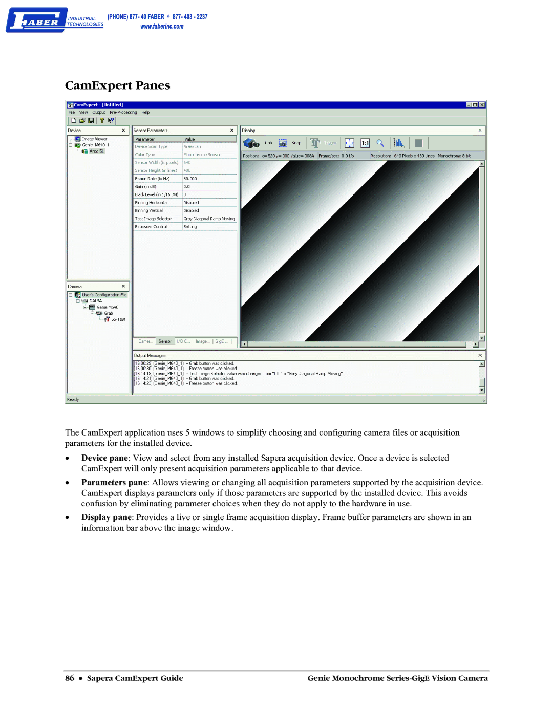 Faber M640, M1600, M1024, M1400 user manual CamExpert Panes 