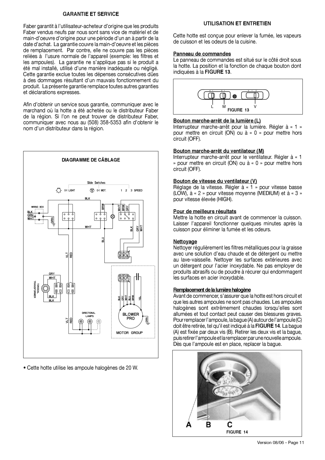 Faber Magnum installation instructions Garantie ET Service, Utilisation ET Entretien 