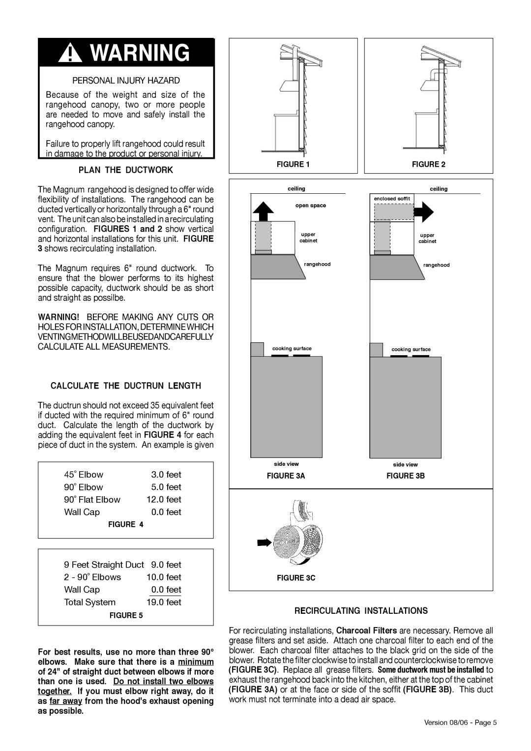 Faber Magnum installation instructions Plan the Ductwork, Calculate the Ductrun Length, Recirculating Installations 