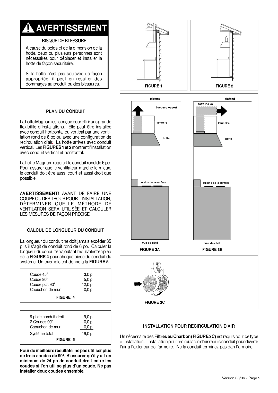 Faber Magnum installation instructions Plan DU Conduit, Calcul DE Longueur DU Conduit, Installation Pour Recirculation Dair 