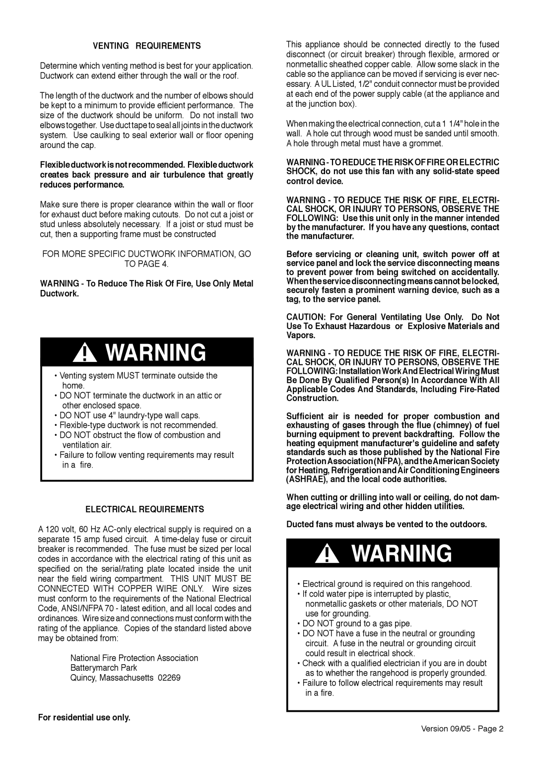 Faber Matrix Venting Requirements, For More Specific Ductwork INFORMATION, GO, Electrical Requirements 