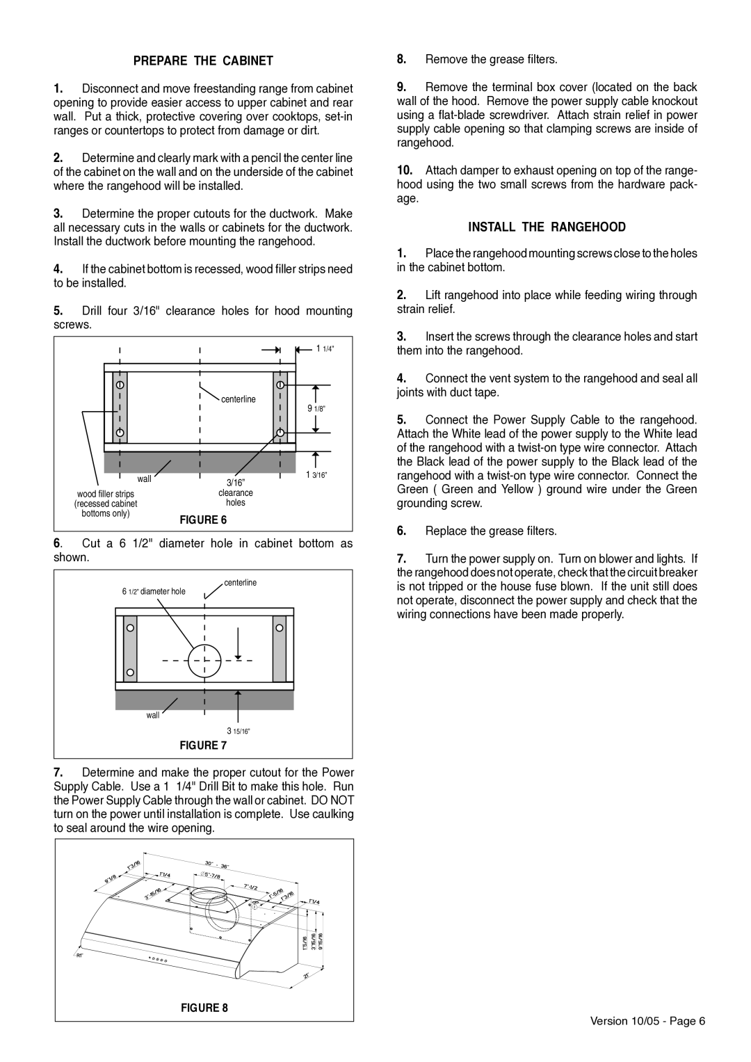 Faber PELLICANO manual Prepare the Cabinet, Install the Rangehood 