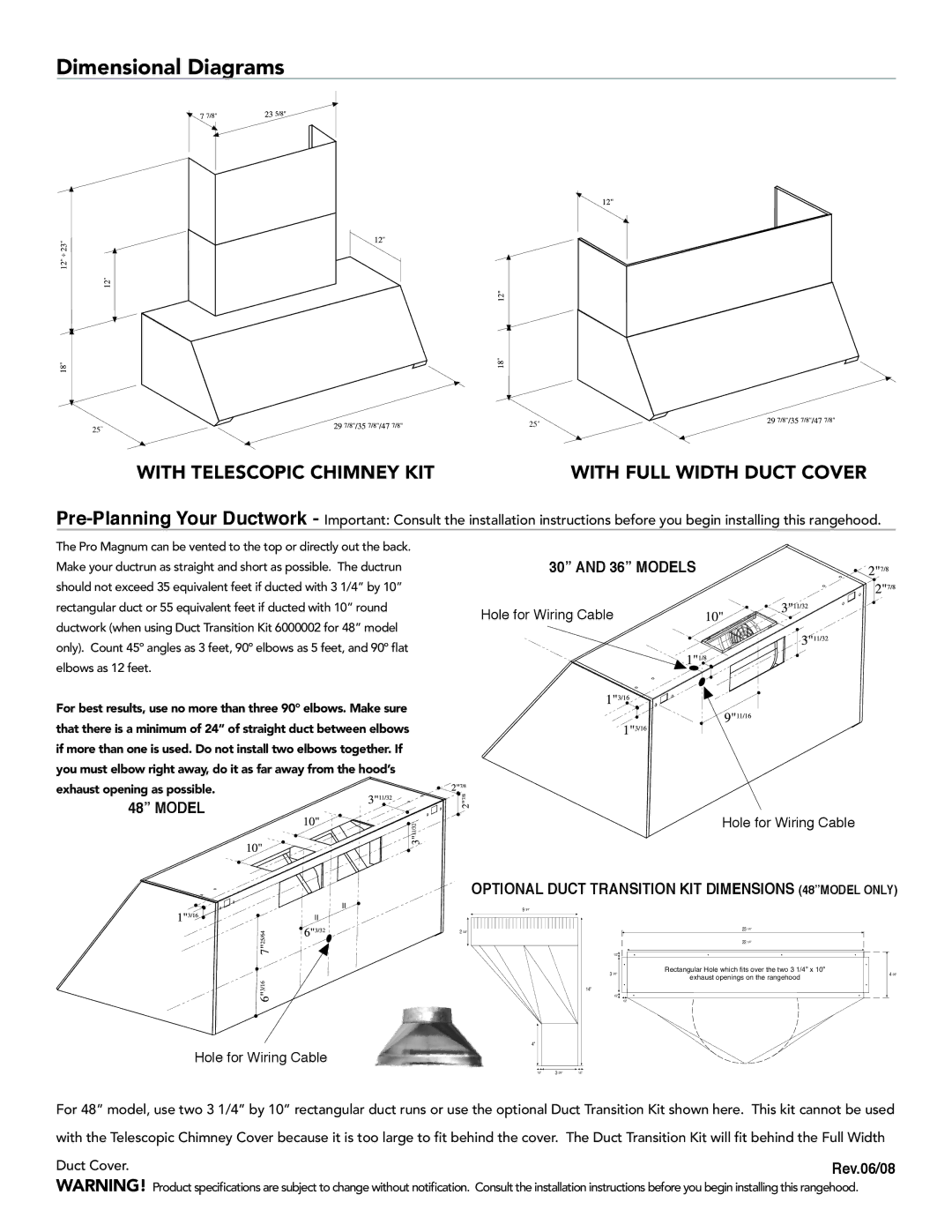 Faber Pro Magnum manual Dimensional Diagrams 