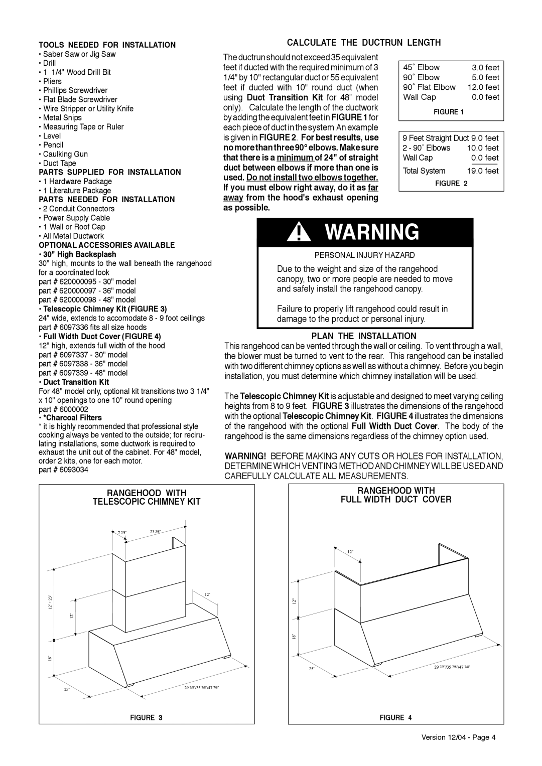 Faber PRO MAGNUMw installation instructions Calculate the Ductrun Length, Plan the Installation 