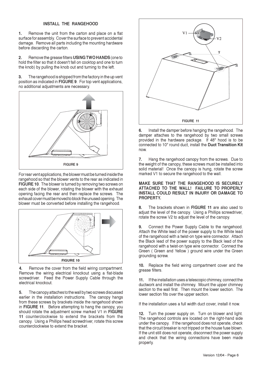 Faber PRO MAGNUMw installation instructions Install the Rangehood 