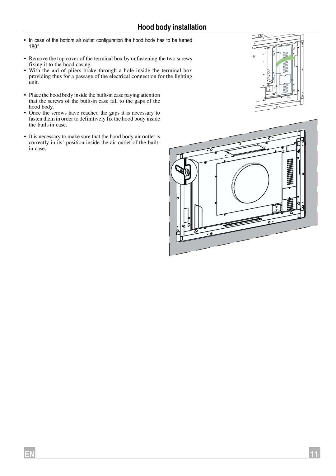 Faber Remote Blower instruction manual Hood body installation 