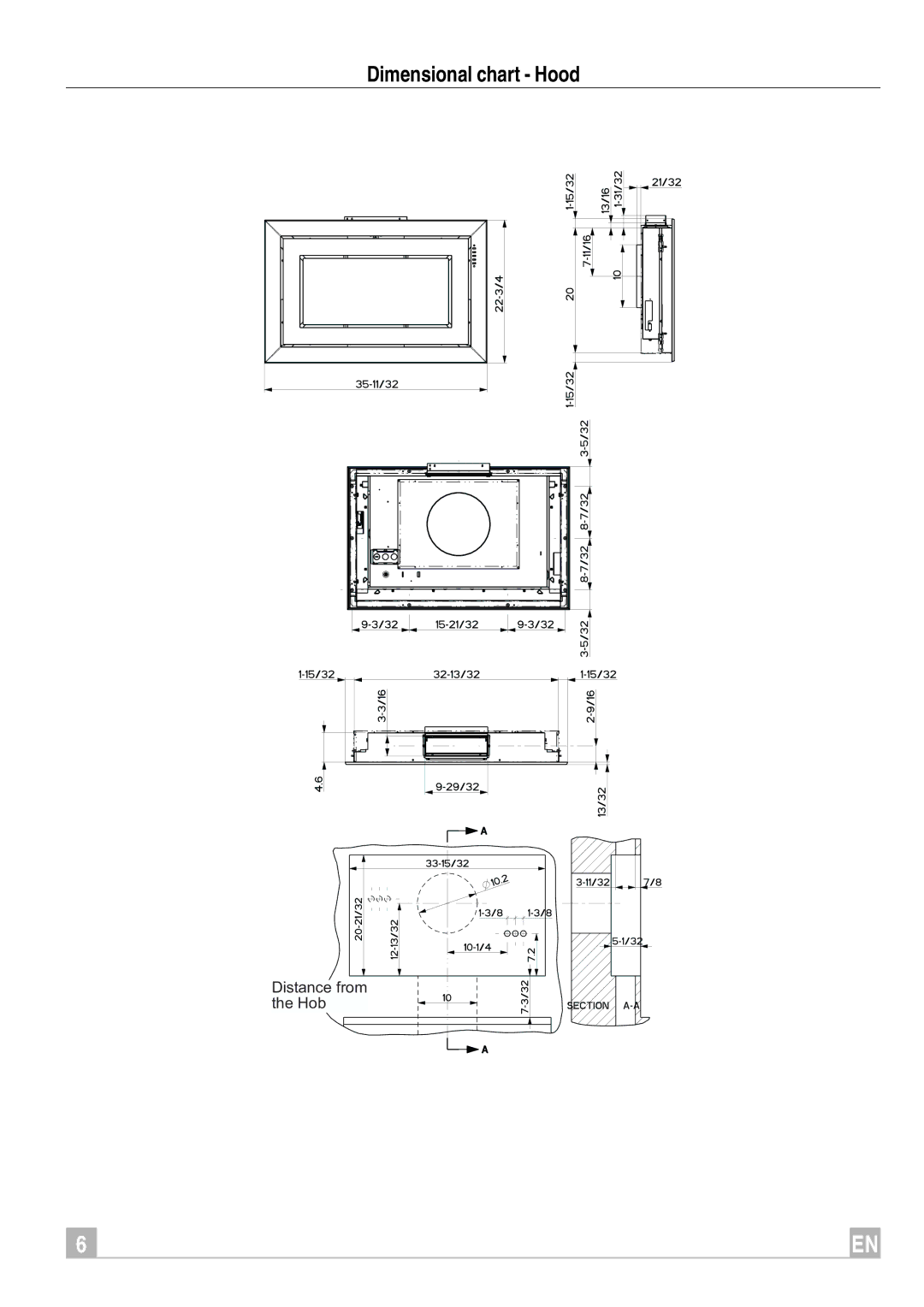 Faber Remote Blower instruction manual Dimensional chart Hood 