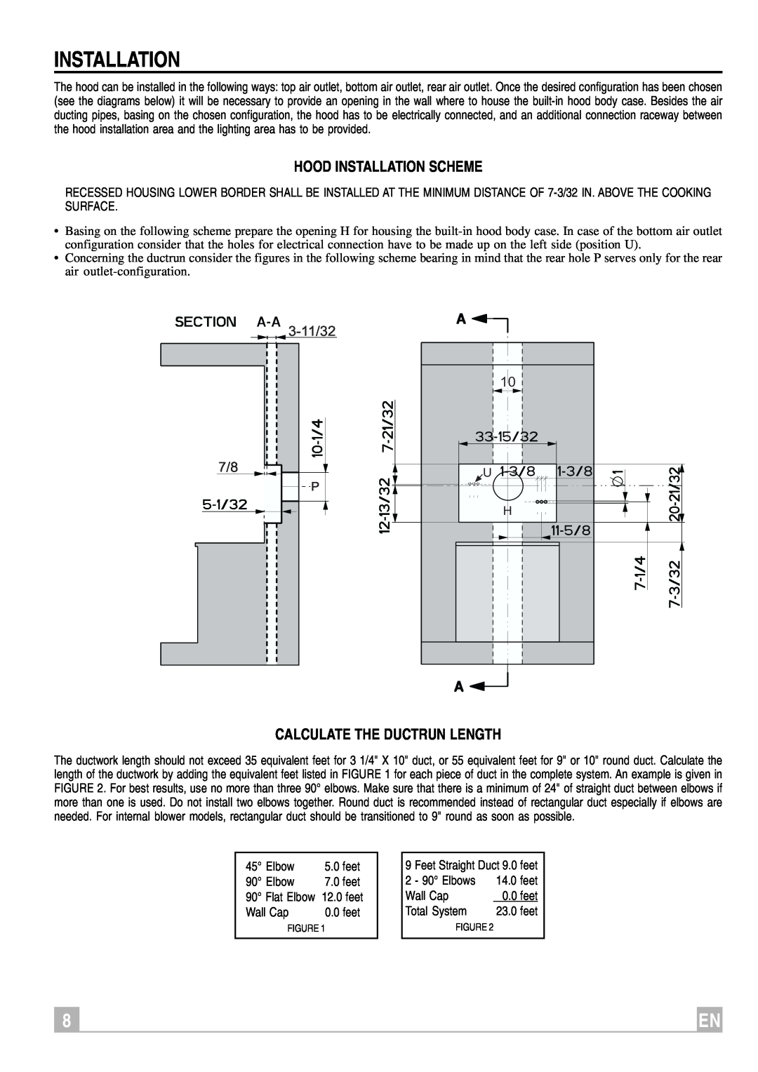 Faber Remote Blower instruction manual Hood Installation Scheme, Calculate The Ductrun Length, 3-11/32 