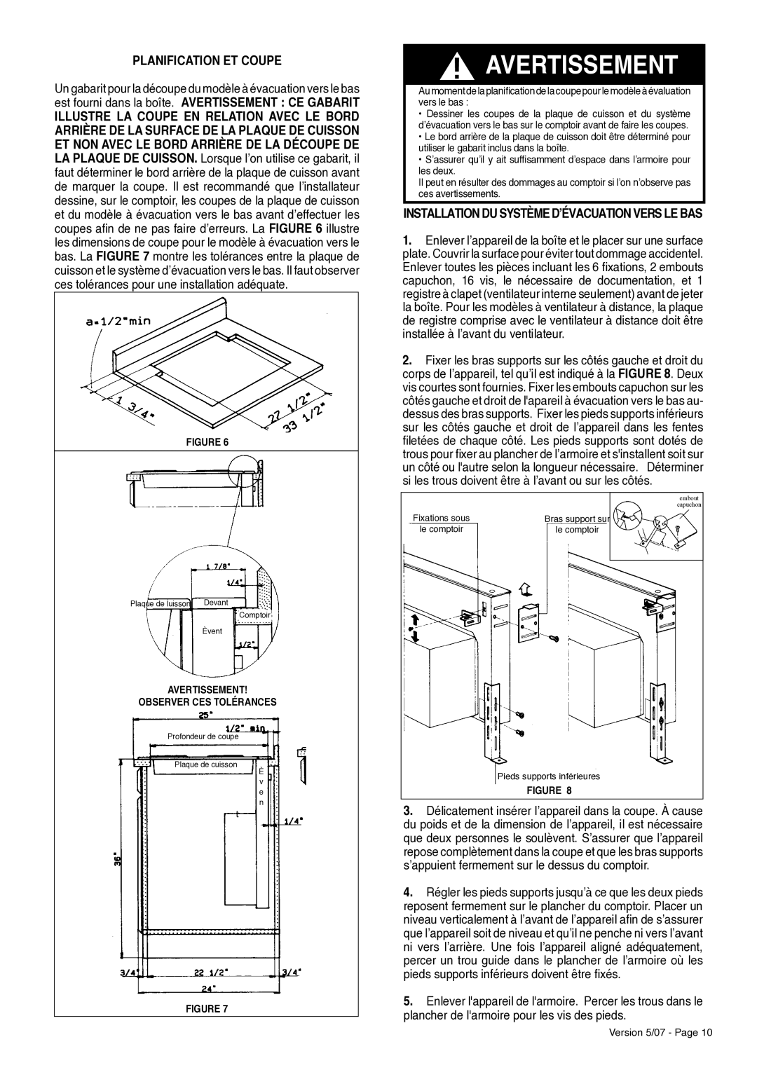 Faber Scirocco Downdraft Rangehood Planification ET Coupe, Installation DU Système D’ÉVACUATION Vers LE BAS 