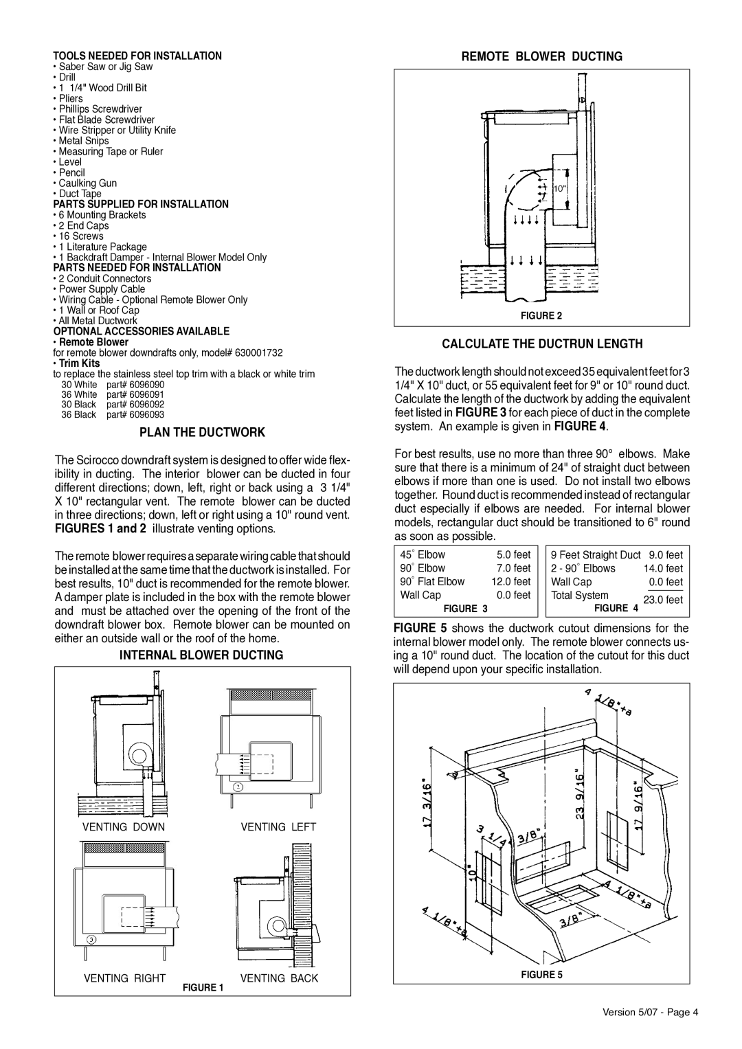 Faber Scirocco Downdraft Rangehood installation instructions Plan the Ductwork, Internal Blower Ducting 