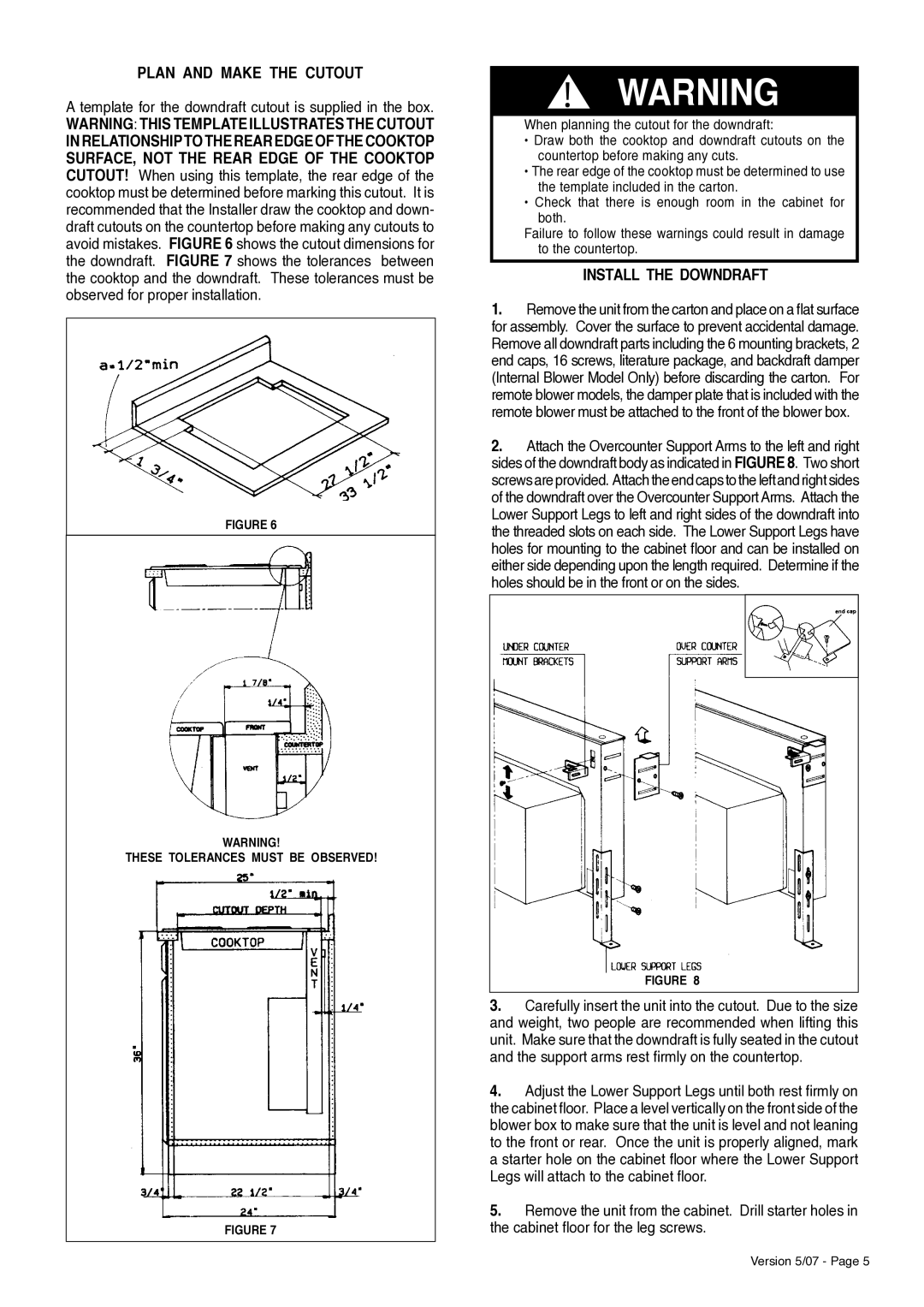 Faber Scirocco Downdraft Rangehood Plan and Make the Cutout, Template for the downdraft cutout is supplied in the box 