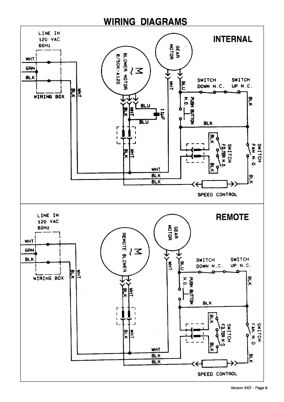 Faber Scirocco Downdraft Rangehood installation instructions Wiring Diagrams, Internal Remote 