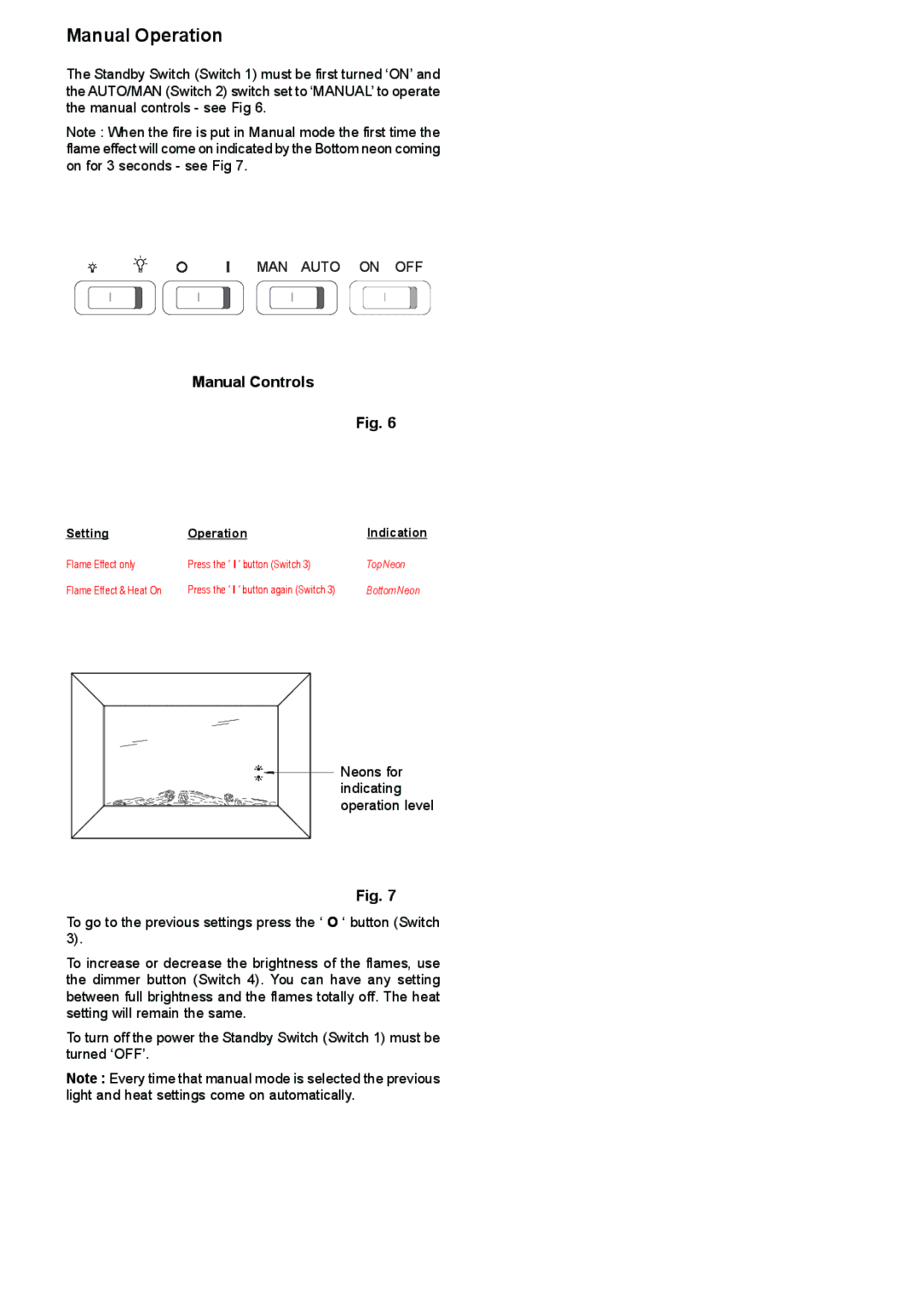 Faber SP4 dimensions Manual Operation, Manual Controls 