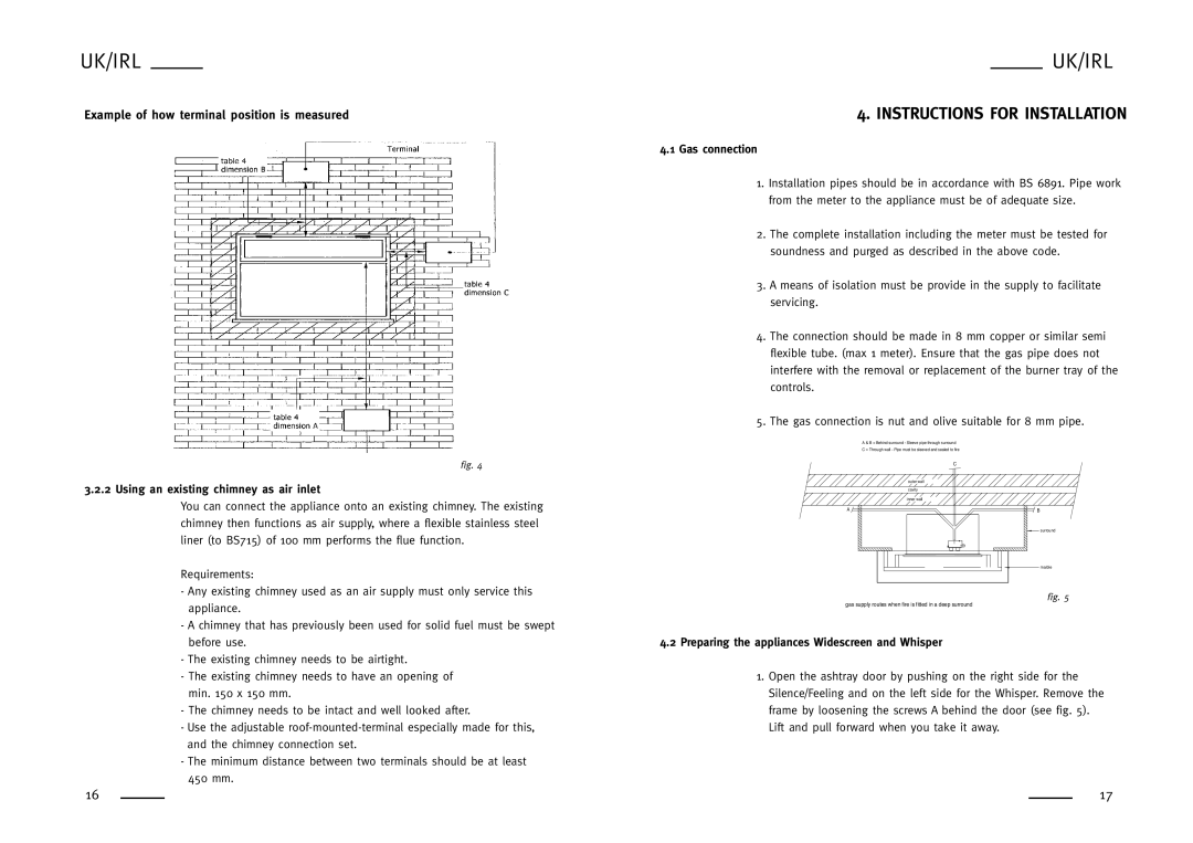 Faber FEELING, SPECTRA NOVA Instructions for Installation, Example of how terminal position is measured, Gas connection 