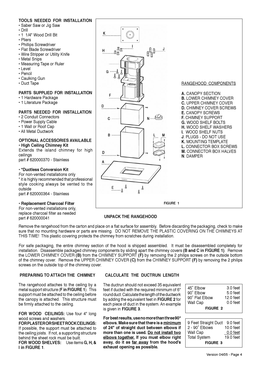 Faber Stilo Isola Tools Needed for Installation, Parts Supplied for Installation, Parts Needed for Installation 