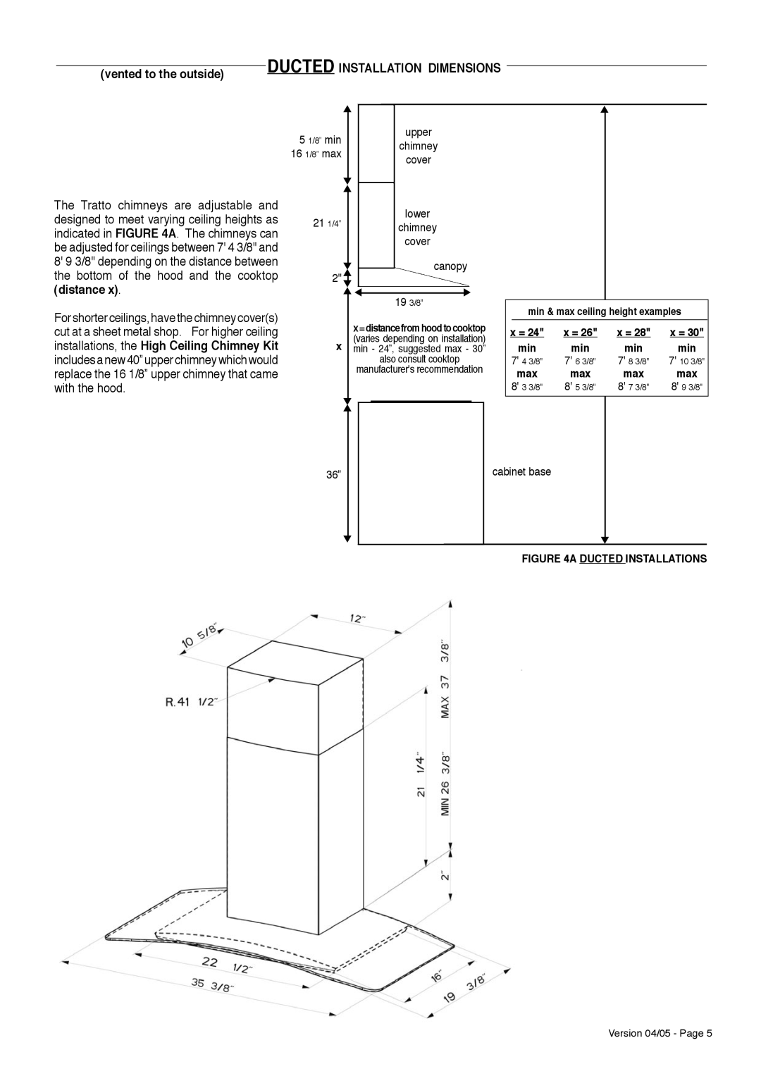 Faber TRATTO installation instructions Vented to the outside, min Upper, Canopy, Cabinet base 