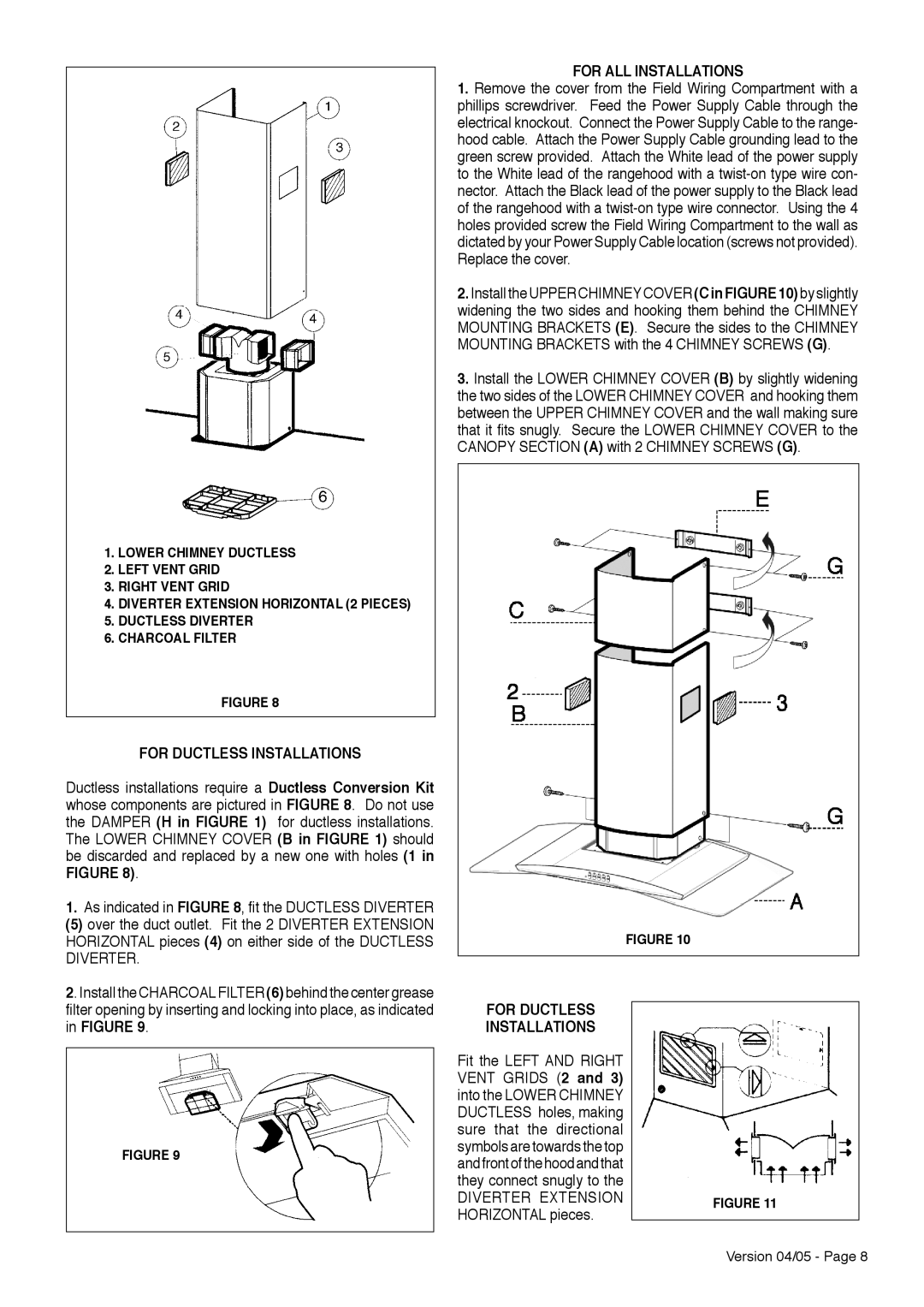 Faber TRATTO installation instructions For Ductless Installations, For ALL Installations, Diverter Extension 