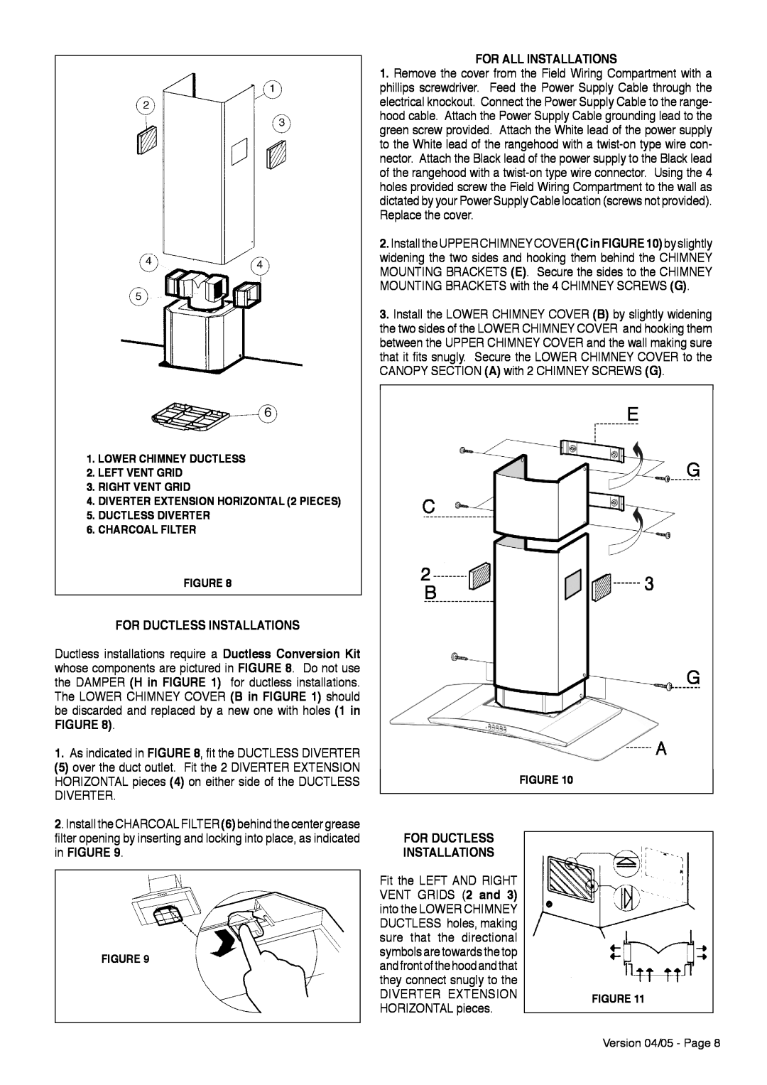 Faber TRATTO installation instructions For Ductless Installations, For All Installations, Charcoal Filter 