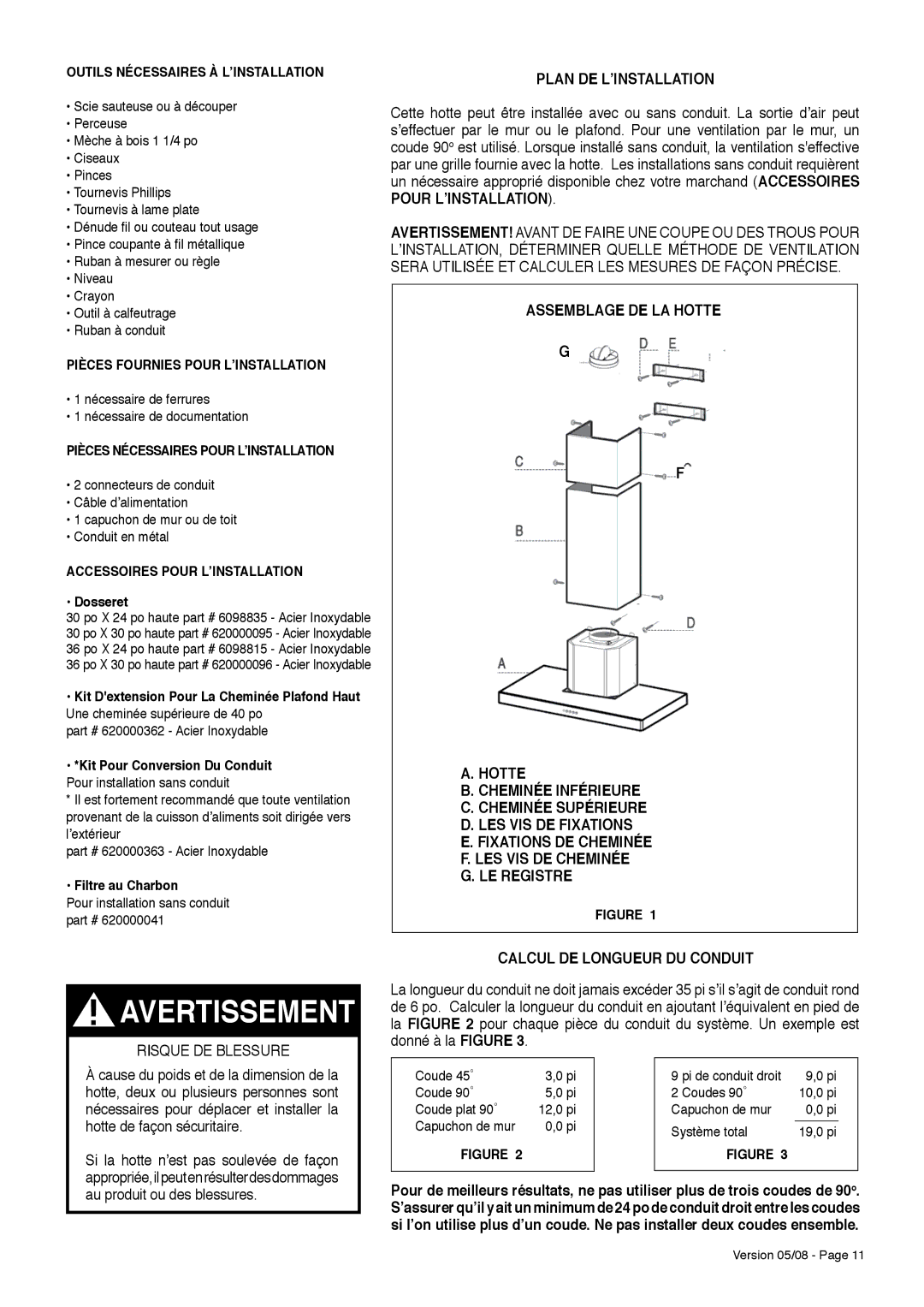 Faber Wall Mount Canopy Rangehood installation instructions Plan DE L’INSTALLATION 