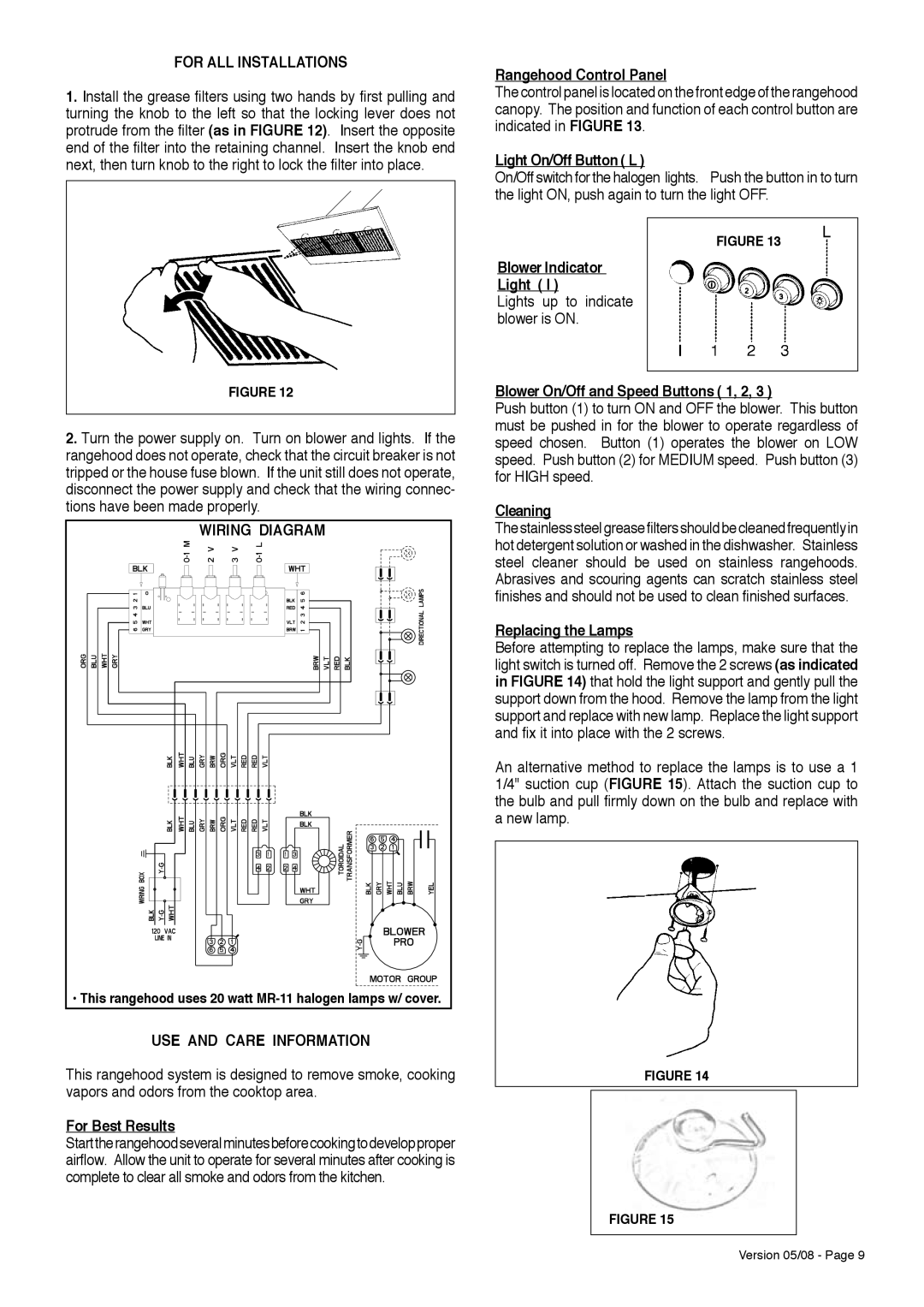 Faber Wall Mount Canopy Rangehood installation instructions Wiring Diagram, USE and Care Information 