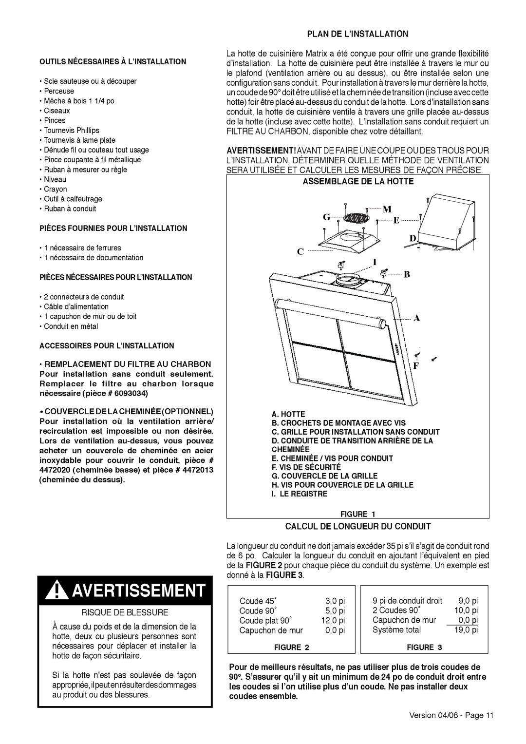 Faber Wall Mount Luxury Rangehood Risque DE Blessure, Plan DE L’INSTALLATION, Assemblage DE LA Hotte 