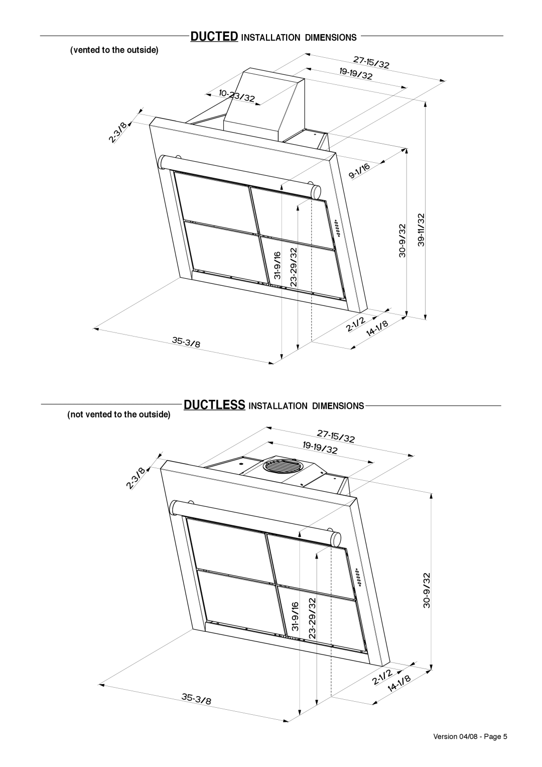 Faber Wall Mount Luxury Rangehood installation instructions Ducted Installation Dimensions 