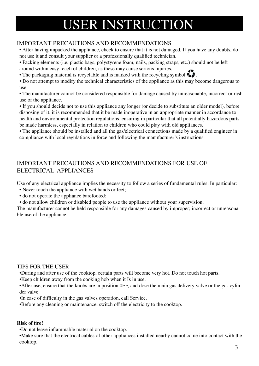 Fagor America 3FIA-95GLST X manual SsDO not Operate the Appliance BAREFOOTED, Derevalve, 2ISK OFKlRE 