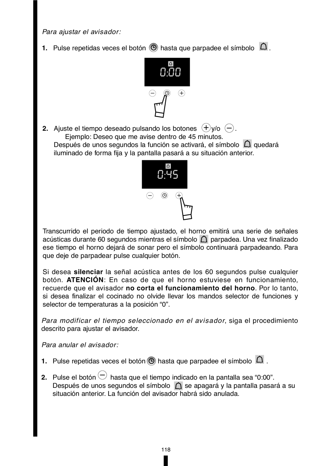 Fagor America 5HA-196X manual Para ajustar el avisador 