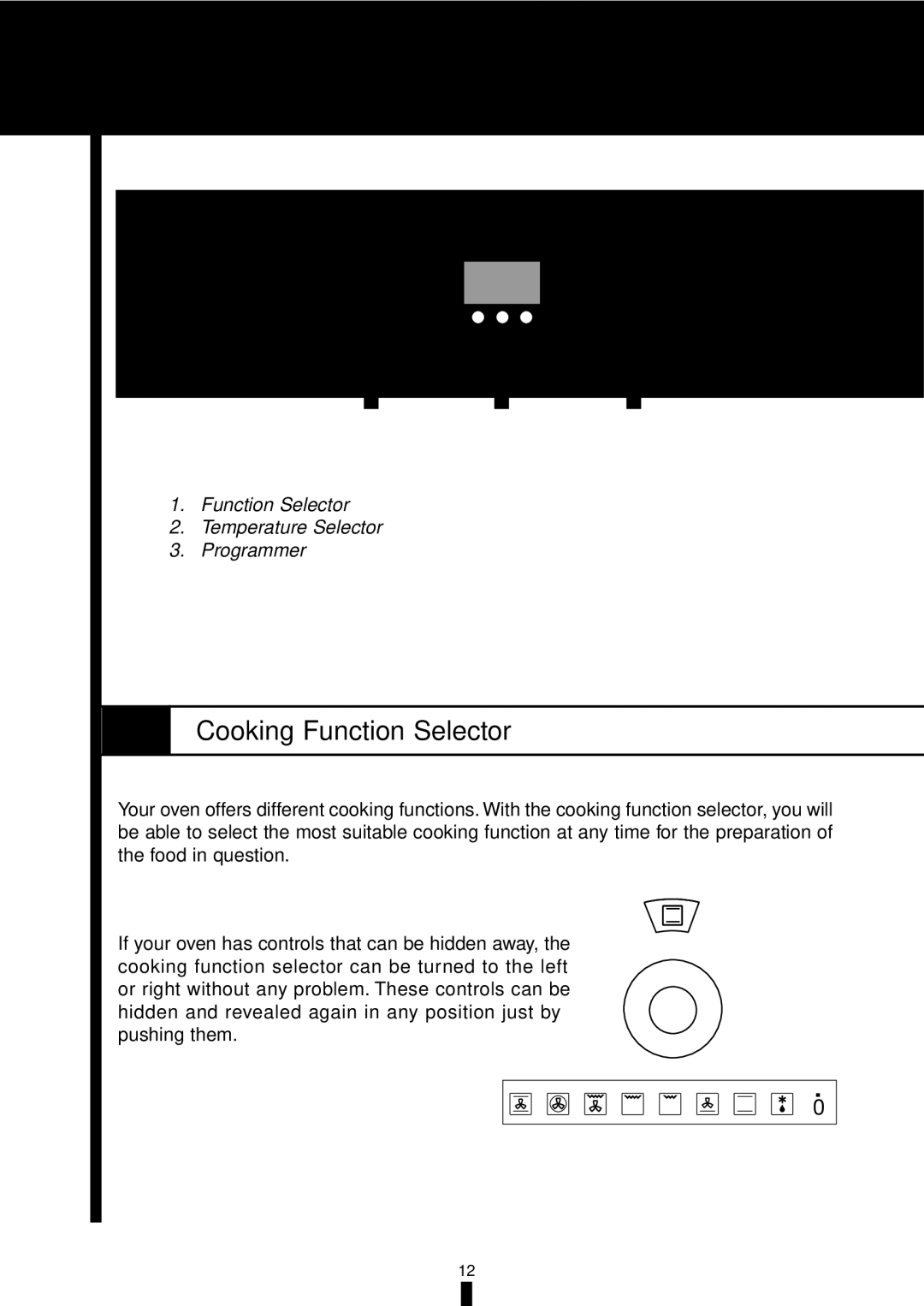 Fagor America 5HA-196X General Description, Cooking Function Selector, Function Selector Temperature Selector Programmer 