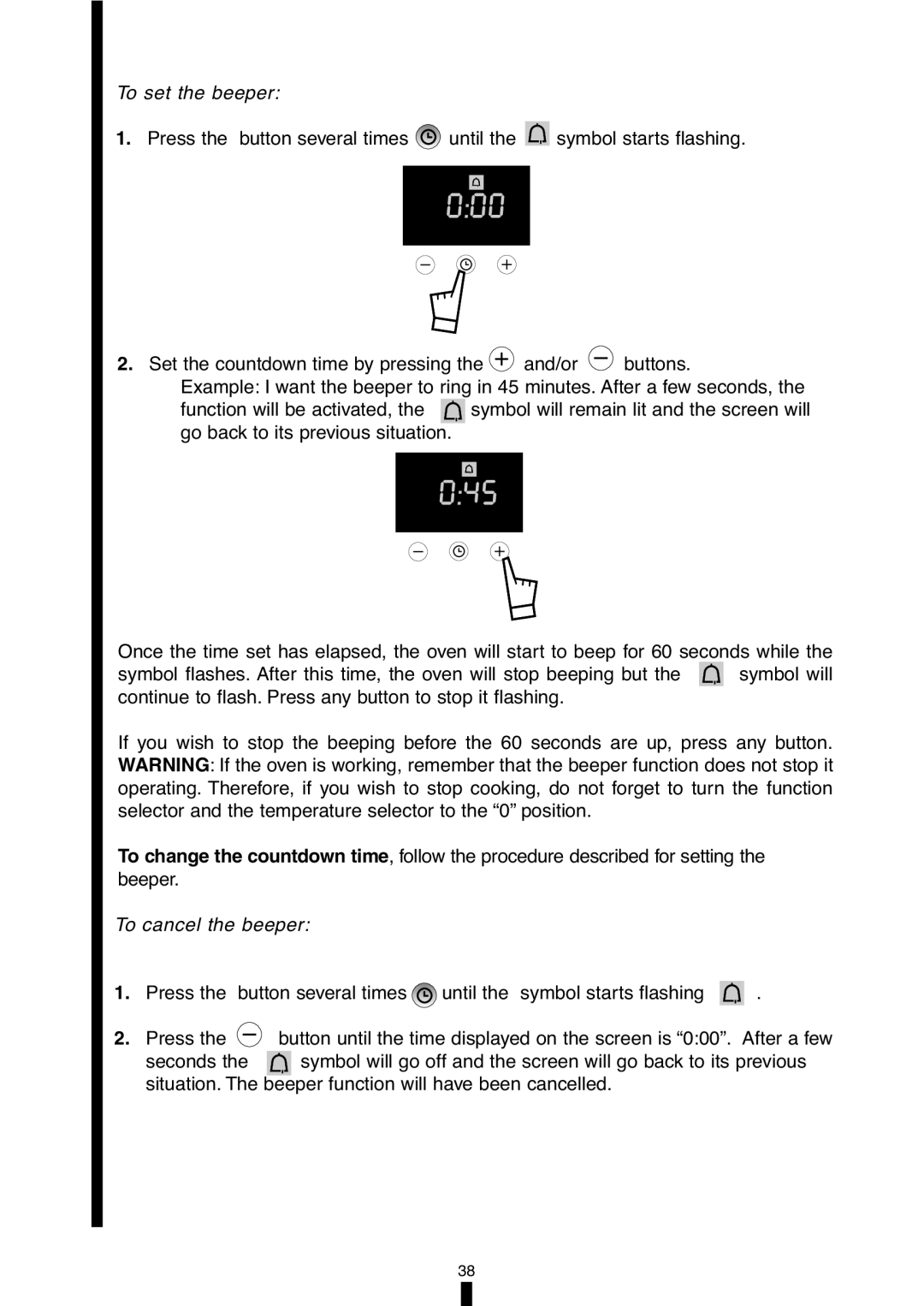 Fagor America 5HA-196X manual To set the beeper, To cancel the beeper 