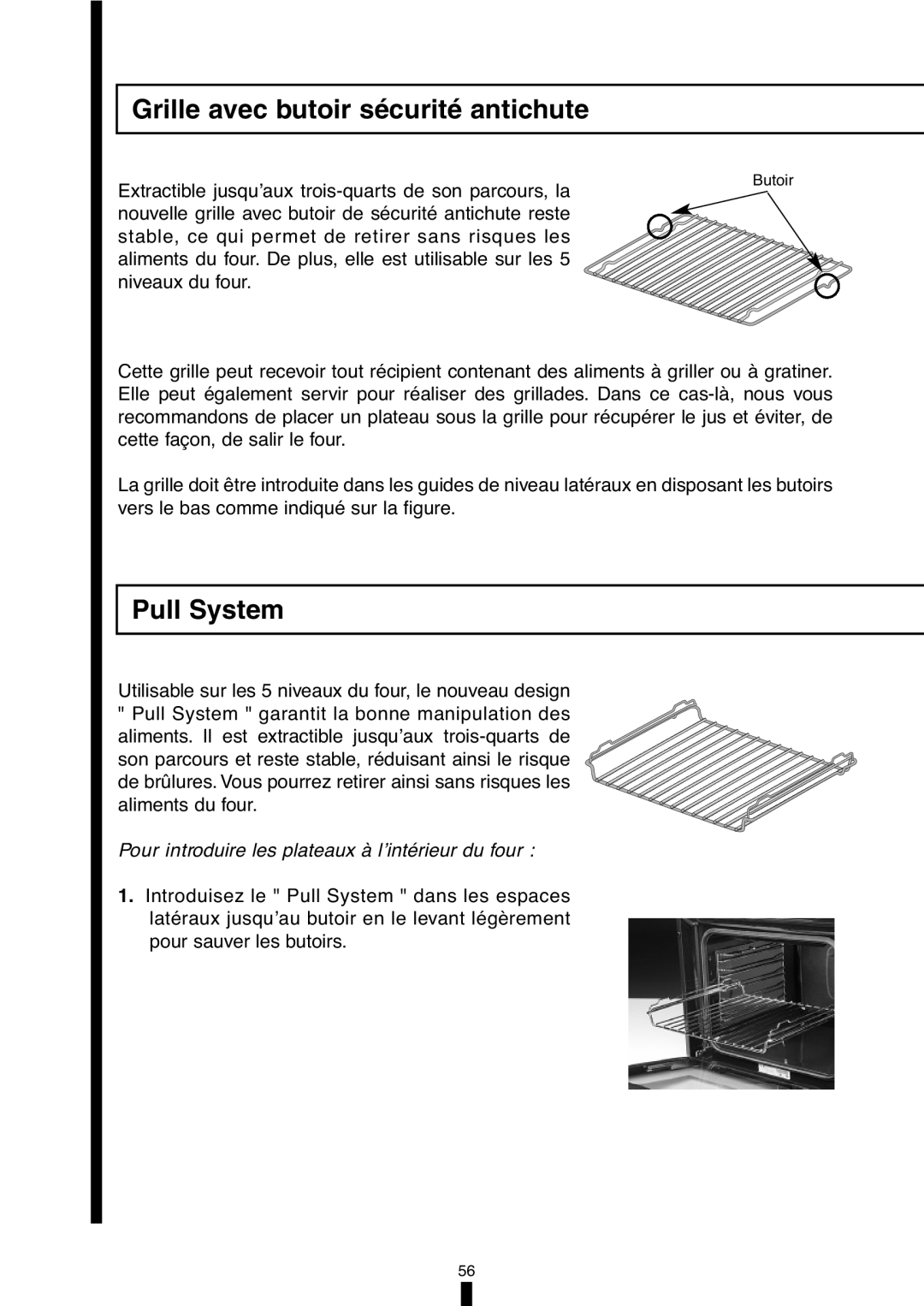 Fagor America 5HA-196X manual Grille avec butoir sécurité antichute, Pour introduire les plateaux à l’intérieur du four 