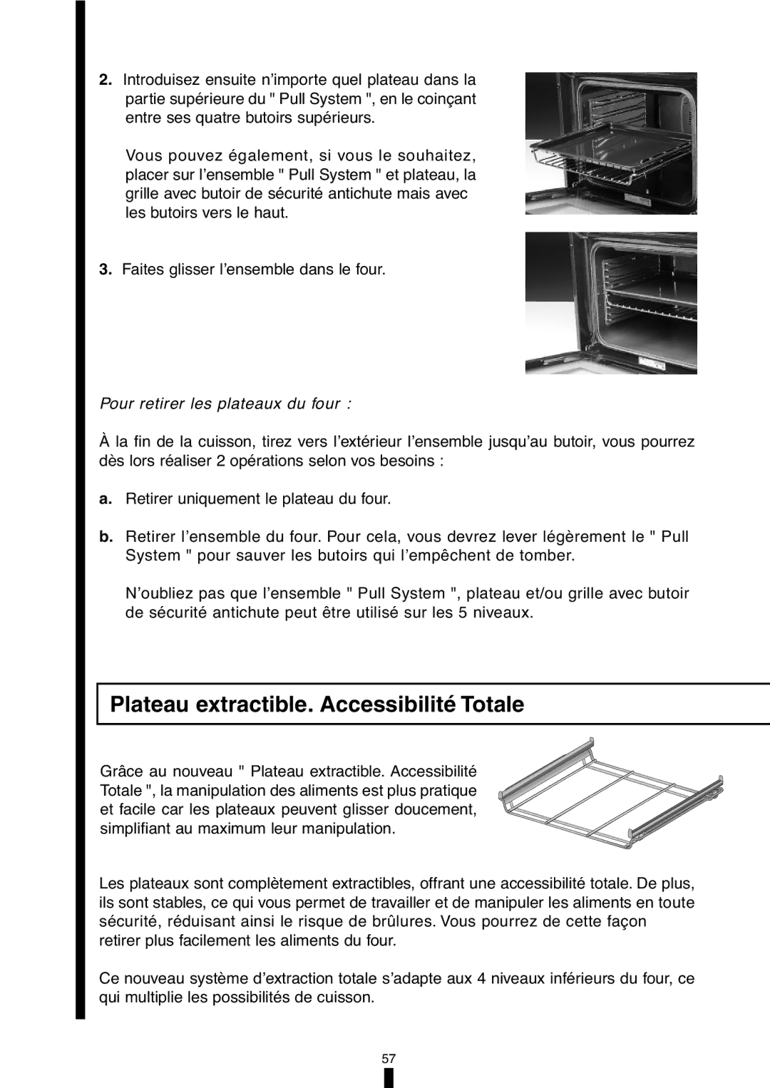 Fagor America 5HA-196X manual Plateau extractible. Accessibilité Totale, Pour retirer les plateaux du four 