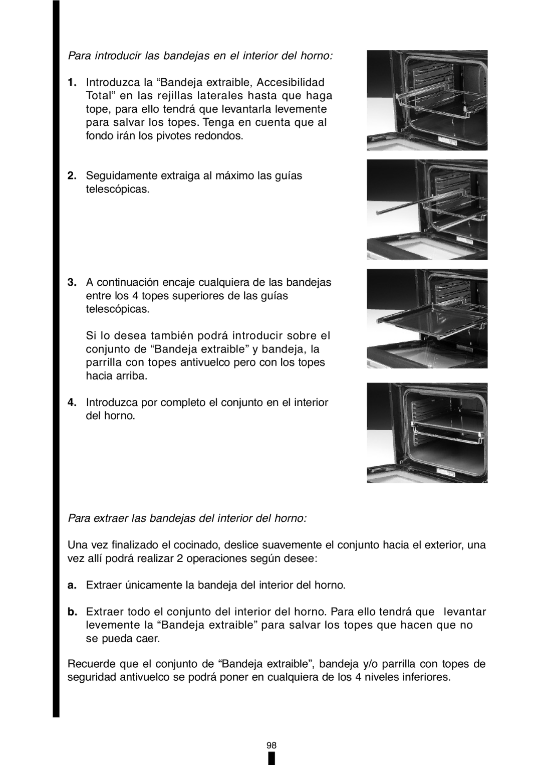 Fagor America 5HA-196X manual Para introducir las bandejas en el interior del horno 