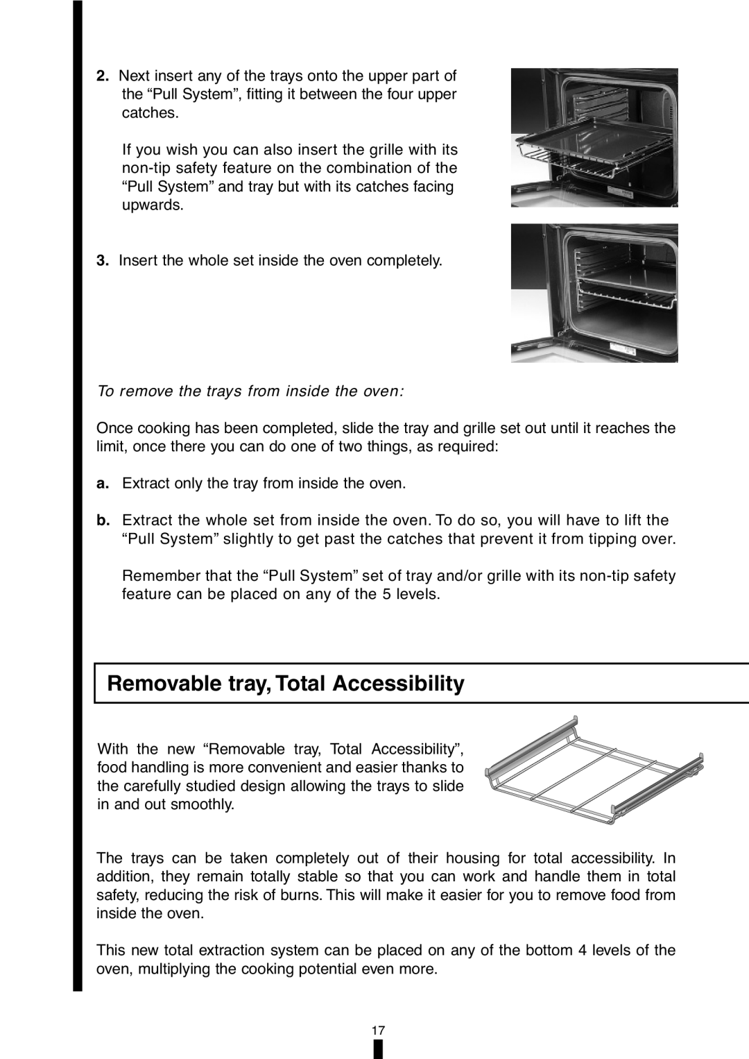 Fagor America 5HA-196X manual Removable tray, Total Accessibility, To remove the trays from inside the oven 
